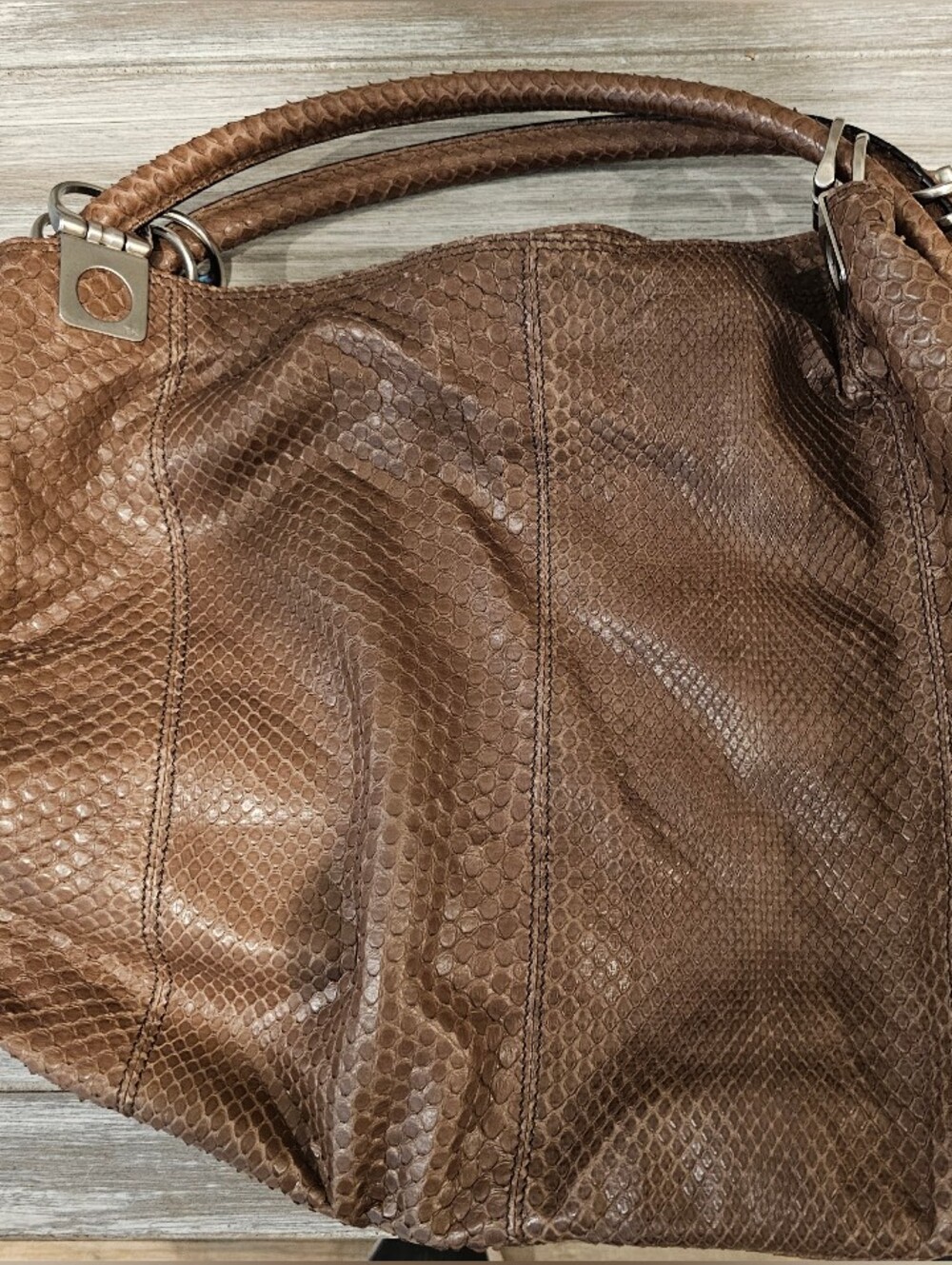 Tanner Krolle Sudie Python Embossed Brown Leather Hobo Shoulder Bag